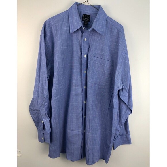 JOS. A. BANK 16 ½ 34 MEN’S TRAVELERS COLLECTION CLASSIC FIT BLUE CHECK SHIRT - Picture 1 of 6